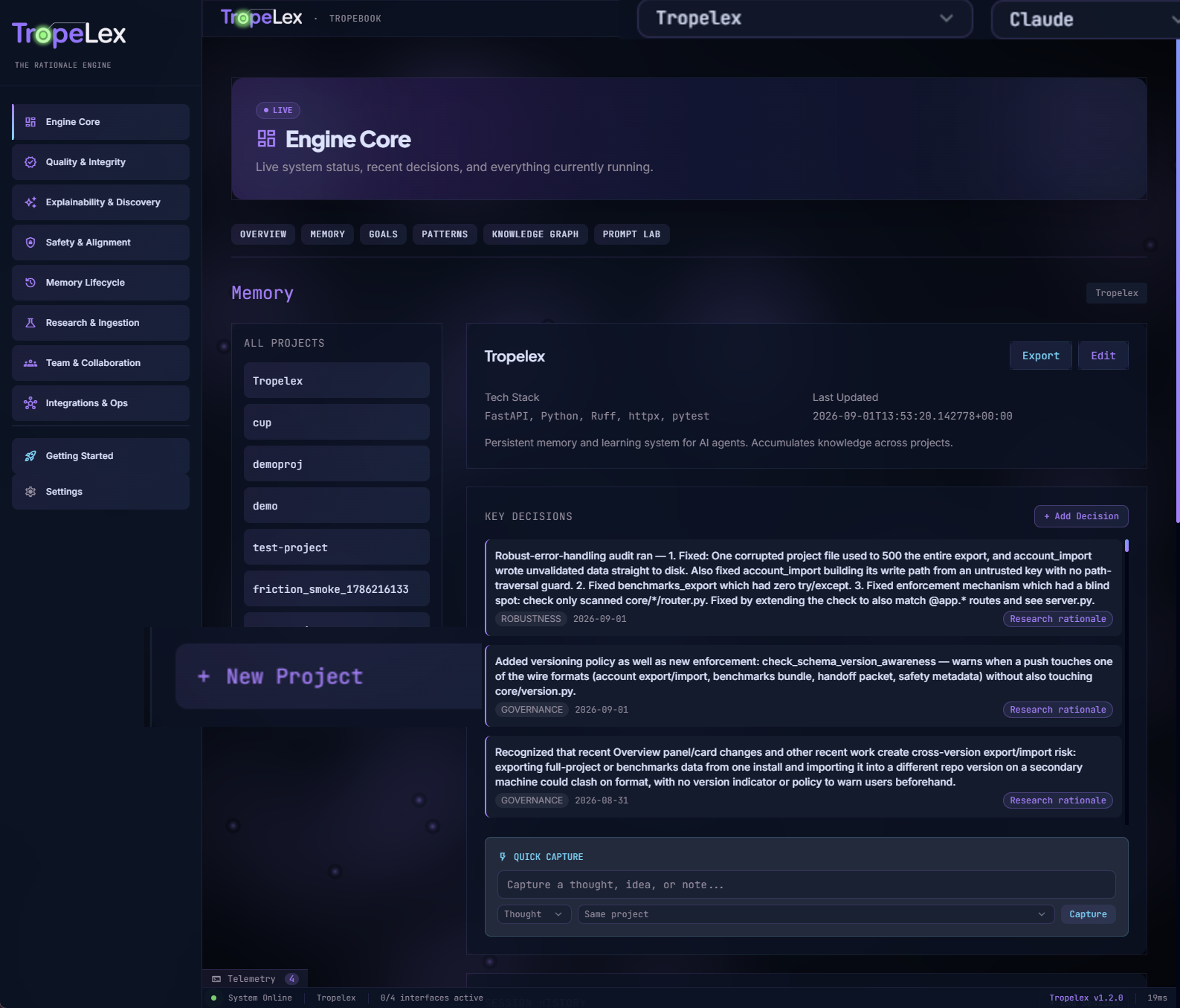 Tropelex Dashboard Timeline
